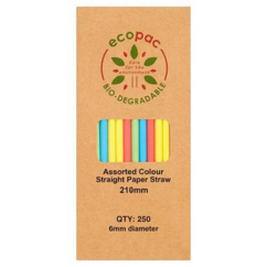 6x210mm Assorted Colour Paper Straw 20x250s